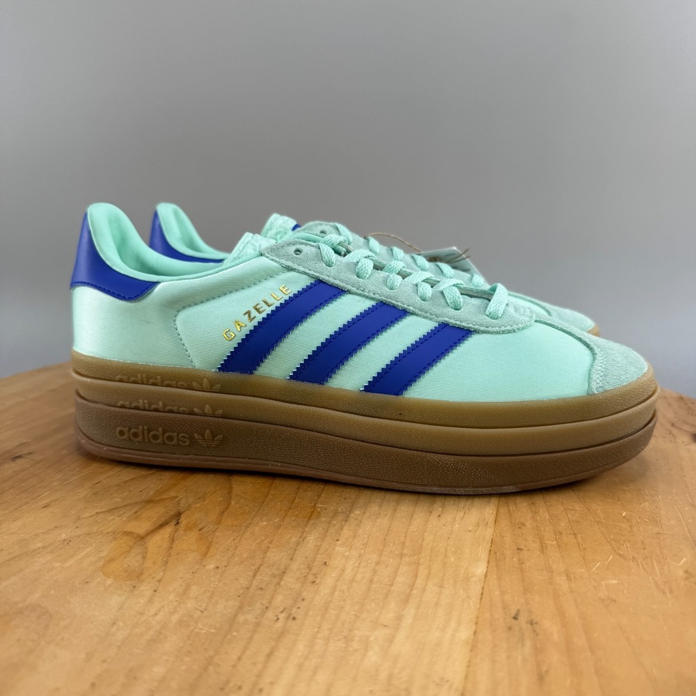 Adidas Gazelle Bold Women's Size 8.5 Shoes Clear Mint Lucid‎ Blue Gold Metallic
